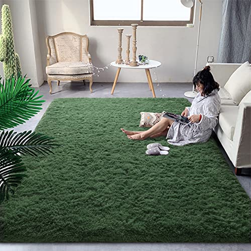 DweIke Super Soft Shaggy Rugs Fluffy Carpets, 4x6 ft, Deep-Green Area Rug for Living Room Bedroom Girls Kids Room Nursery Home Decor, Non-Slip Plush Indoor Floor Bedside Rug, 4x6 Feet Deep-Green - 4 ft x 6 ft - Deep-green