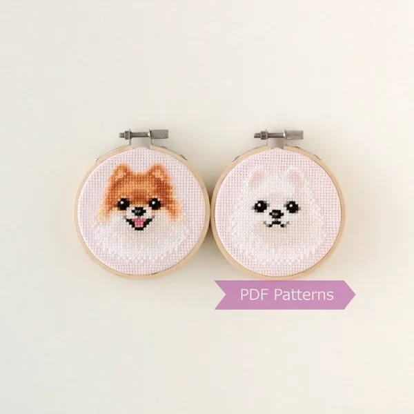 Pomeranian cross stitch pattern PDF bundle - Orange + White Pomeranian embroidery PDF bundle - Instant download - Small