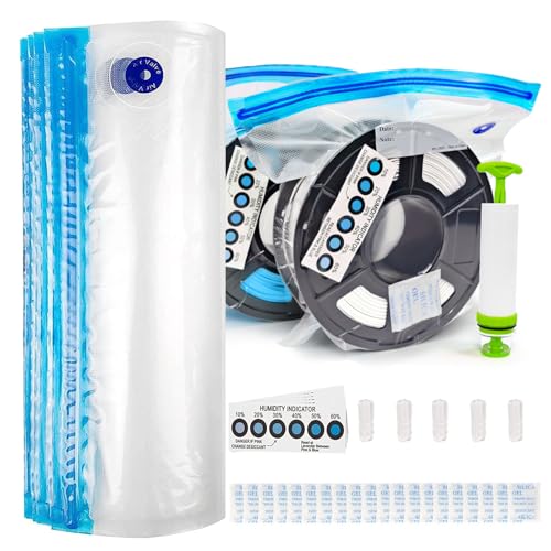 YOOPAI Filament Storage Bag Vacuum Kit-20Pack Cleaning Drying Sealed Bags for 3D Printer Filament with Desiccants/Humidity Indicator Cards/Hand Pump (Plastic 13.2 x 12.7inch) - 20 Bags+Hand Pump