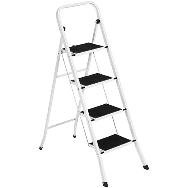 Best Choice Products 4-Step Portable Folding Heavy-Duty Steel Ladder w/Hand Rail, Wide Platform Steps, 330lbs Capacity - White - 4-Step