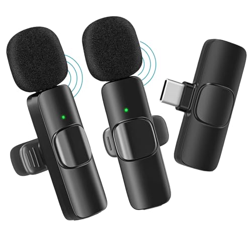WHJC Lavalier Mikrofon Kabellos für Android, Plug-Play Lavalier Microphone Wireless Ansteckmikrofon,Rauschunterdrückung/Stummschaltung,für Live,Videoaufzeichnung,YouTube,Vlog - Schwarz-1