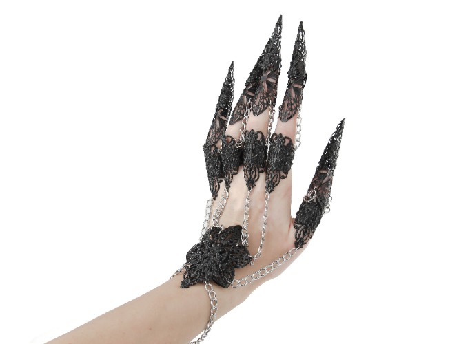 www.myril.it Black Gothic Glove with Claw Rings REYNISFJARA | Black & Silver / Standard / One Hand