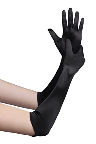 amazon.com BABEYOND Long Opera Party 1920s Satin Tea Party Gloves Costume Stretchy Adult Size Elbow Length - Black