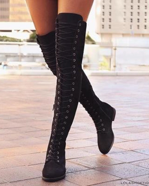 ChicMe Eyelet Lace-up Over The Knee Boots