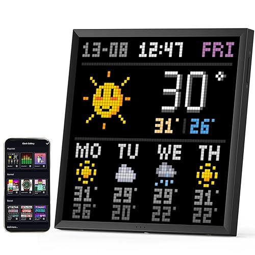 Divoom Pixoo-64 - WiFi Pixel Cloud Digital Picture Frame with APP Control,64 X 64 LED Panel Display Frame for Gaming Room Decoration/Social Media Fans Counter - Black