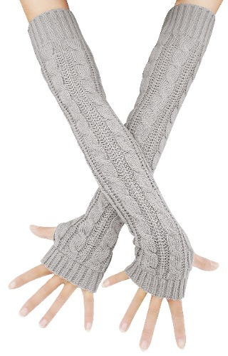 Bellady Womens Winter Warm Over Elbow Long Fingerless Thumb Hole Gloves Mittens Knitted Arm Warmer