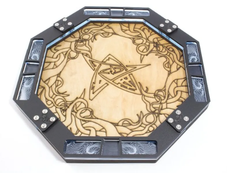 C4Labs Dice Tray-10 Octagon-Wood with Laser Etched Eldritch Cthulhu Lovecraft