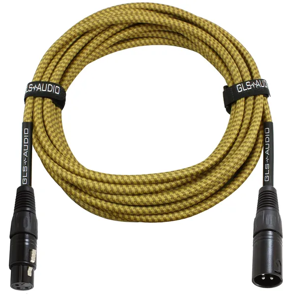 GLS Audio 25 Foot Mic Cable Balanced XLR Patch Cords - XLR Male to XLR Female 25 FT Microphone Cables Brown Yellow Tweed Cloth Jacket - 25 Feet Mike P - 25 ft. Brown