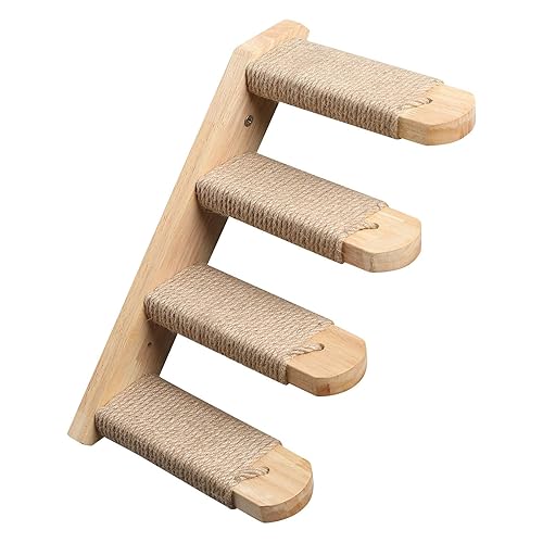 FUKUMARU Cat Climbing Shelf Wall Mounted, Four Step Cat Stairway with Jute Scratching for Cats Perch Platform Supplies - Left to Right