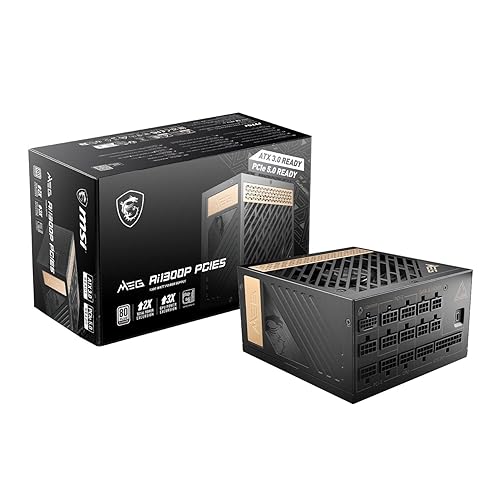 MEG Ai1300P PCIE 5 & ATX 3.0 Gaming Power Supply - Full Modular - 80 Plus Platinum Certified 1300W - 100% Japanese 105°C Capacitors - Compact Size - ATX PSU - 1300W - MEG Ai1300P PCIE5
