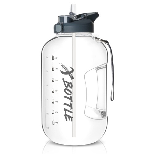 1 Gallon Water Bottle with Straw & Chug lid (optional), BPA Free Dishwasher Safe 128oz Large Water Bottle with Motivational Time Marker and Handle Leak-proof Big Water Jug for Camping Sports Workouts - 128oz Clear
