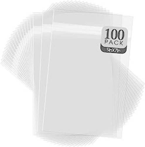 Golden State Art, Pack of 100, 5 1/4 X 7 1/8 inches Crystal Storage Bags - Acid-Free Clear Sleeves - Fit for 5x7 Photo Framing Mats Gifts (NS1) - 5" x 7" 100-Pack Clear Bags