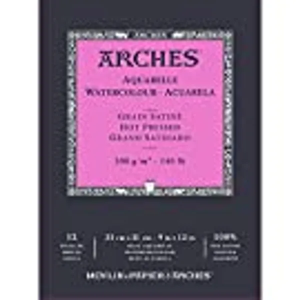 Arches Watercolor Paper 140 lb. Hot Press 12 Sheet Pad 9x12"