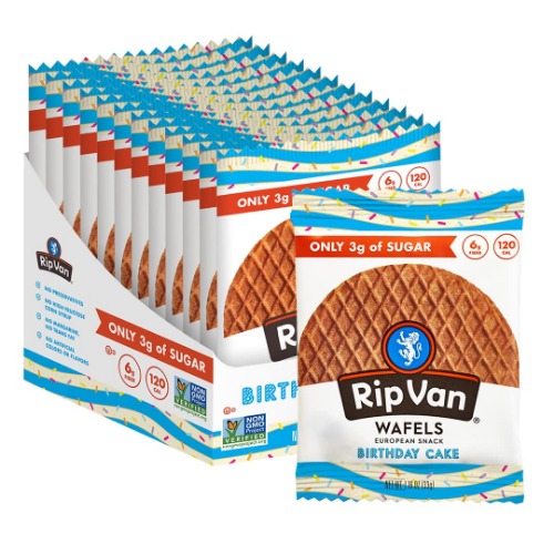 Rip Van Wafels Birthday Cake Stroopwafels - Healthy Snacks - Non GMO Snack - Keto Friendly - Office Snacks - Low Sugar (3g) - Low Calorie Snack - 12 Count (Packaging May Vary) - 