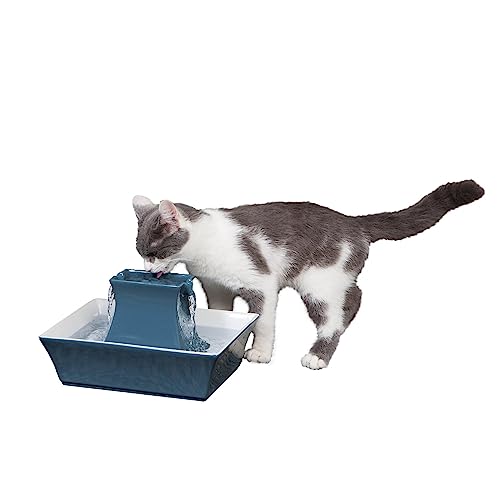 PetSafe Drinkwell Pagoda Pet Fountain 70 oz/ 2L Capacity - Elevated Indoor Ceramic Cat Water Fountain, 2 Levels of Free-Falling Water, Included Carbon & Foam Filter Provide Fresh Water With Every Sip - Himalayan Blue - Fountain