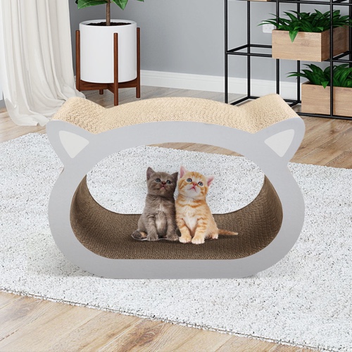Cat-head Cat Scratcher and Lounge, Protects Furniture - wood color