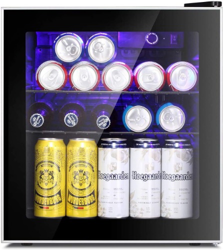 Antarctic Star Mini Fridge Cooler - 75 Can Beverage Refrigerator Glass Door for Beer Soda or Wine – Glass Door Small Drink Dispenser Machine Clear Front Removable for Home, Office or Bar, 1.6cu.ft. - Silver