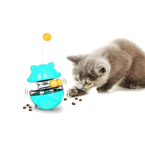 Cat Treat Puzzle, Cat Treat Dispenser Toy Cat Treat Toy, Tumbler Interactive Ball Cat Puzzle Feeder, Cat Food Puzzle Cat Food Ball Cat Snacks Temptations, Food Puzzle Toys for Cats - Blue