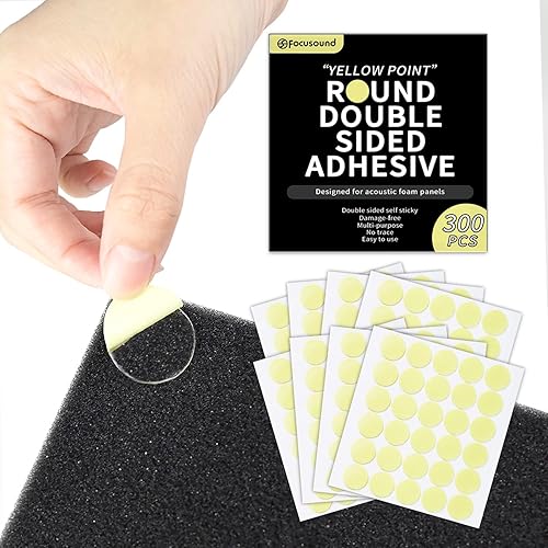 Focusound 300 Pack Yellow Point Double-Sided Adhesive Dots for Acoustic Soundproofing Foam Panels