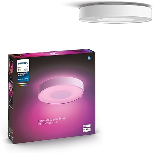Philips Hue Infuse Medium Ceiling Lamp, White - White and Color Ambiance Color-Changing Smart LED Light - 1 Pack - Control with Hue App - Compatible with Alexa, Google Assistant, and Apple Homekit. - White