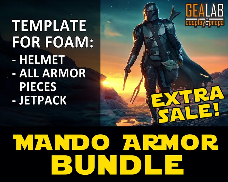 Mando Beskar Armor Bundle - PDF/PDO Pepakura pour Foam Cosplay - Casque, Armure, Jetpack (Star Wars - The Mandalorian) Armure Masculine Mandalorienne
