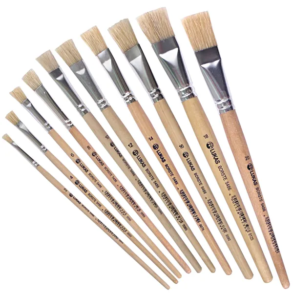 LUKAS Lot de 10 pinceaux Plats en Acrylique, Huile, Gouache etc. Taille 2, 4, 6, 8, 10, 12, 14, 16, 18, 20 Cheveux Humains