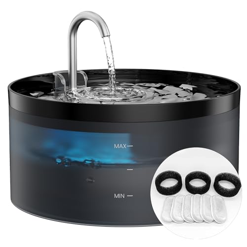 GIOTOHUN Cat Water Fountain, 3.2L Cat Fountain for Cats, Super Quiet Water Pump, Filters Hair, Easy Disassembly, 6 Filters + 3 Foam Filters - Black-3.2L+ 6 Filters +3 Sponges