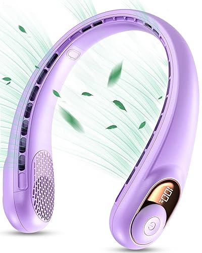 KIDEE Neck Fan, Bladeless Neck Fans Portable Rechargeable, Upgrade 360° Airflow, 3 Speeds, Headphone Design, 4000mAh Battery Operated Personal Wearable Fan Hands Free for Travel Indoor Outdoor - Light Purple