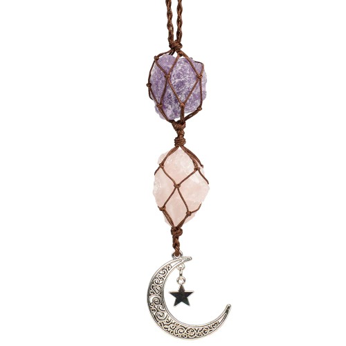 Hanging Ornaments Car Rear View Mirrors Decor Healing Crystal Accessories for Home Decor (Rose Quartz + Amethyst) - Rose Quartz + Amethyst
