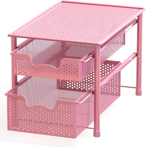Simple Houseware Stackable 2 Tier Sliding Basket Organizer Drawer, Pink - Pink