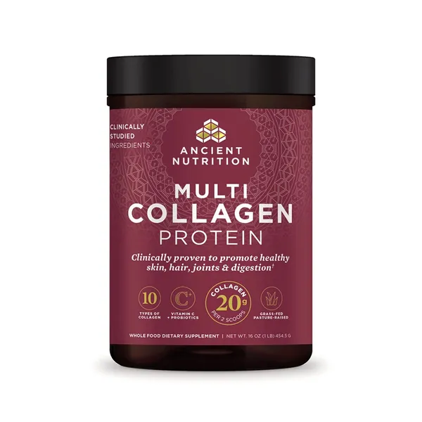 Ancient Nutrition Collagen Powder Protein with Probiotics, Unflavored Multi Collagen Protein with Vitamin C, 45 Servings, Hydrolyzed Collagen Peptides Supports Skin and Nails, Gut Health, 16oz…