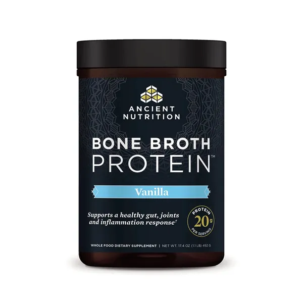 Ancient Nutrition Protein Powder Made from Real Bone Broth, Vanilla, 20g Protein Per Serving, 20 Serving Tub, Gluten Free Hydrolyzed Collagen Peptides Supplement, Great in Protein Shakes