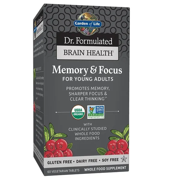 Garden of Life Dr. Formulated Organic Brain Health Memory & Focus for Teens and Young Adults 60 Tablets