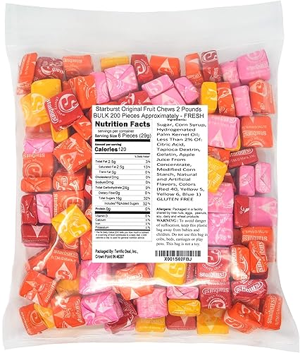 Starburst Original Fruit Chews Sugar Candy, 2.0 Pounds Bulk 200 Pieces Approximately
