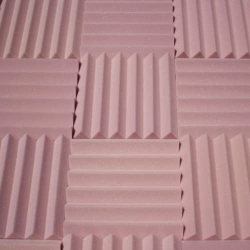 Professional Acoustic Foam Panels - Wedge Style 12x12x2” Tiles - 4 Pack - Studio Foam for Sound Dampening - Soundproofing Foam for Walls and Ceilings (Rosy Beige Color) - Rosy Beige