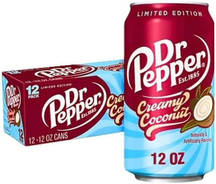 Dr Pepper Creamy Coconut 12 x 355 ML | Limited Edition | Coconut Naturally & Artificially Flavoured Drink | Bllu Eye (12 x 355 ML, Coconut)