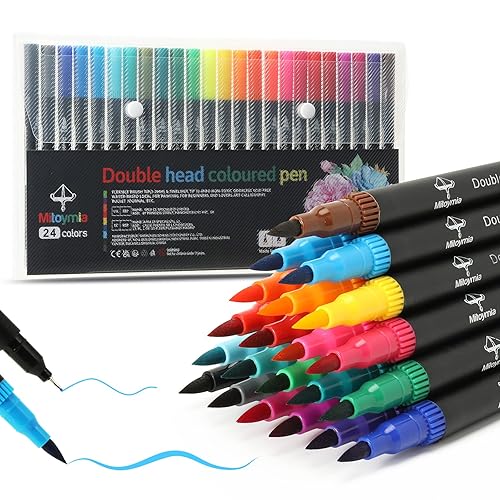 Mitoymia 24 Dual Tip Colouring brush pens,Students for Felt Tips for Adults, coloured drawing pens art pens Set markers