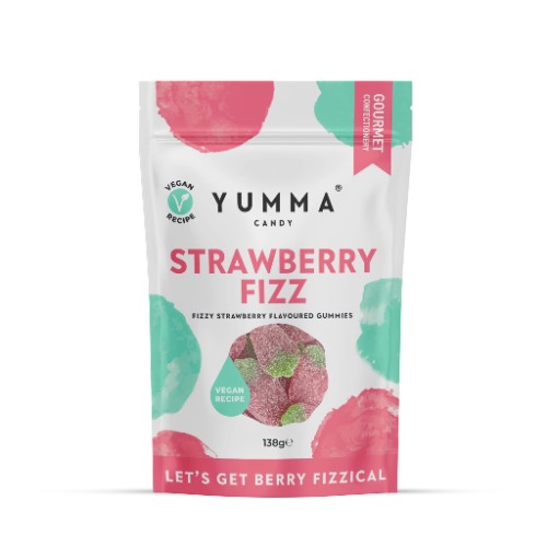 Yumma Candy Vegan Strawberry Fizz - Fizzy Strawberry Flavoured Gummies 138 g, Red
