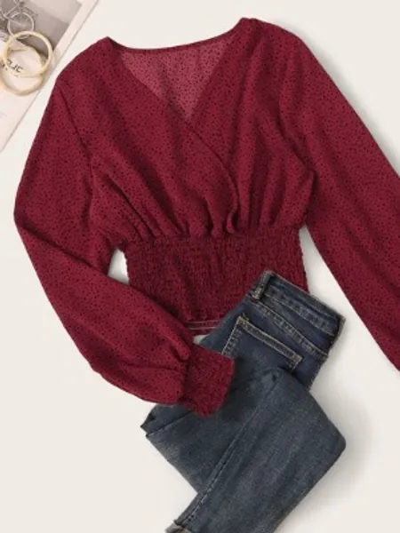 Speckled Smocked Long Sleeve Top