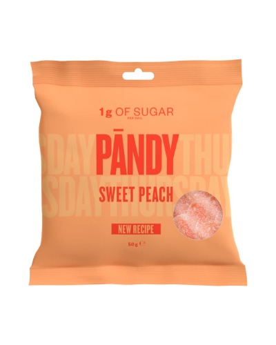 PANDY Candy Sweet Peach - Gummy Candies Bag, Only 1g Sugar & 80 Calories, 1x50g