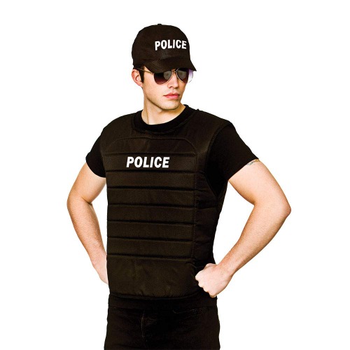Adult Police Vest & Cap Fancy Dress Costume - One Size