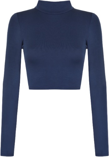 WearAll Womens Turtle Neck Crop Ladies Long Sleeve Plain Polo Short Stretch Top Sizes 8-14