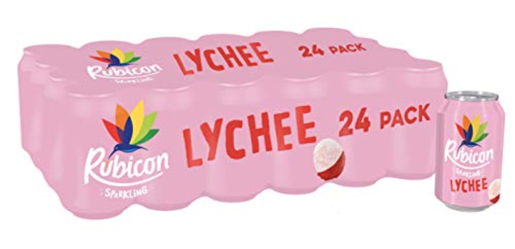 Rubicon Sparkling Lychee, Fizzy Drink with Real Fruit Juice, 24 x 330ml Cans - Lychee - 330ml | 24 Cans