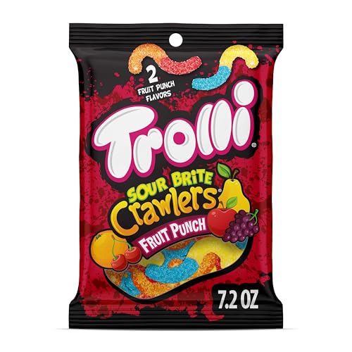 Trolli Sour Brite Crawlers, Candy, Fruit Punch, Sweet and Sour, Gummy Worms, 7.2 oz - Fruit Punch - 7.2 Ounce (Pack of 1)
