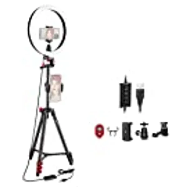 Neewer 10-inch LED Ring Light Selfie Ring Light with Tripod Stand, 3 Light Modes Dimmable Ringlight with 54inches Tripod and Phone Holder for Live Streaming/Makeup/YouTube Blogging Video Shooting