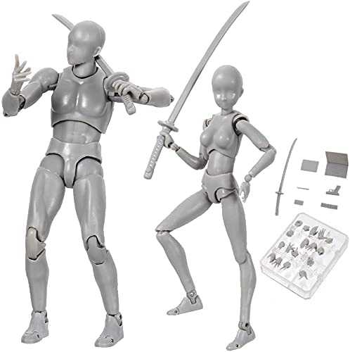 Action Figures Body-Kun DX & Body-Chan DX PVC Model SHF Children Kids Collector Toy Gift, Drawing Mannequin Figure Models for Artists (Gray Male+Female) - Gray Male+female