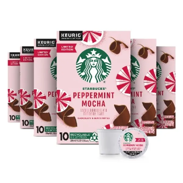 Starbucks Flavored Coffee K-Cup Pods — Peppermint Mocha for Keurig Brewers — Holiday Limited Edition — 6 boxes (60 pods total)