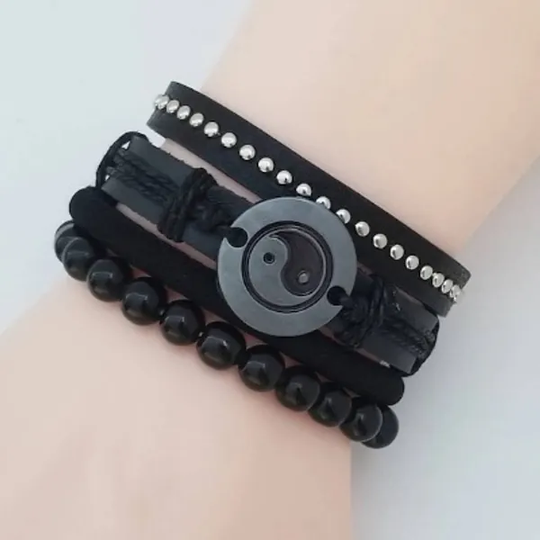 Yin Yang Black Adjustable Bracelet Set | Etsy