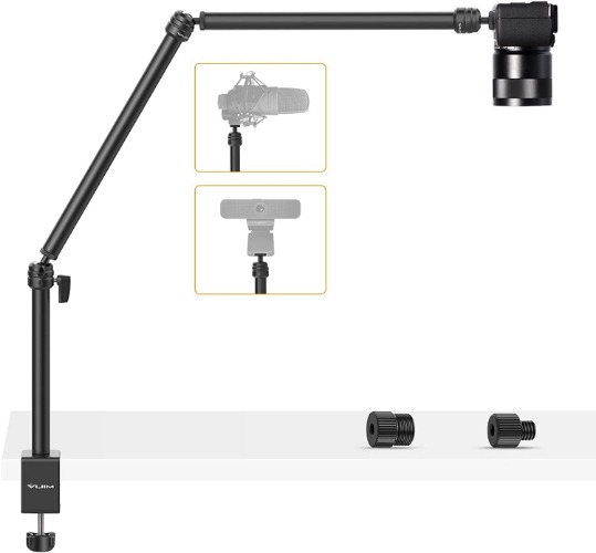VIJIM LS08 Overhead Camera Desk Mount Stand, Flexible Webcam Stand Microphone Boom Arm, 360° Rotation Tabletop Aluminum C-Clamp Stand, Standard ¼" ⅜" ⅝" Screw for DSLR Camera, Microphone & Webcam