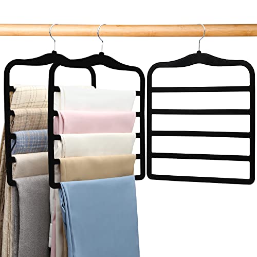 Closet Organizers and Storage,3 Pack Organization and Storage Pants-Hangers-Space-Saving,Velvet Hanger for Dorm Room for College Students Girls Boys Guys Hanging Jean Scarf - Black - Large
